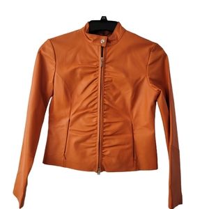WILSONS LEATHER MAXIMA JACKET ZIP FRONT SIDE POCKETS ORANGE